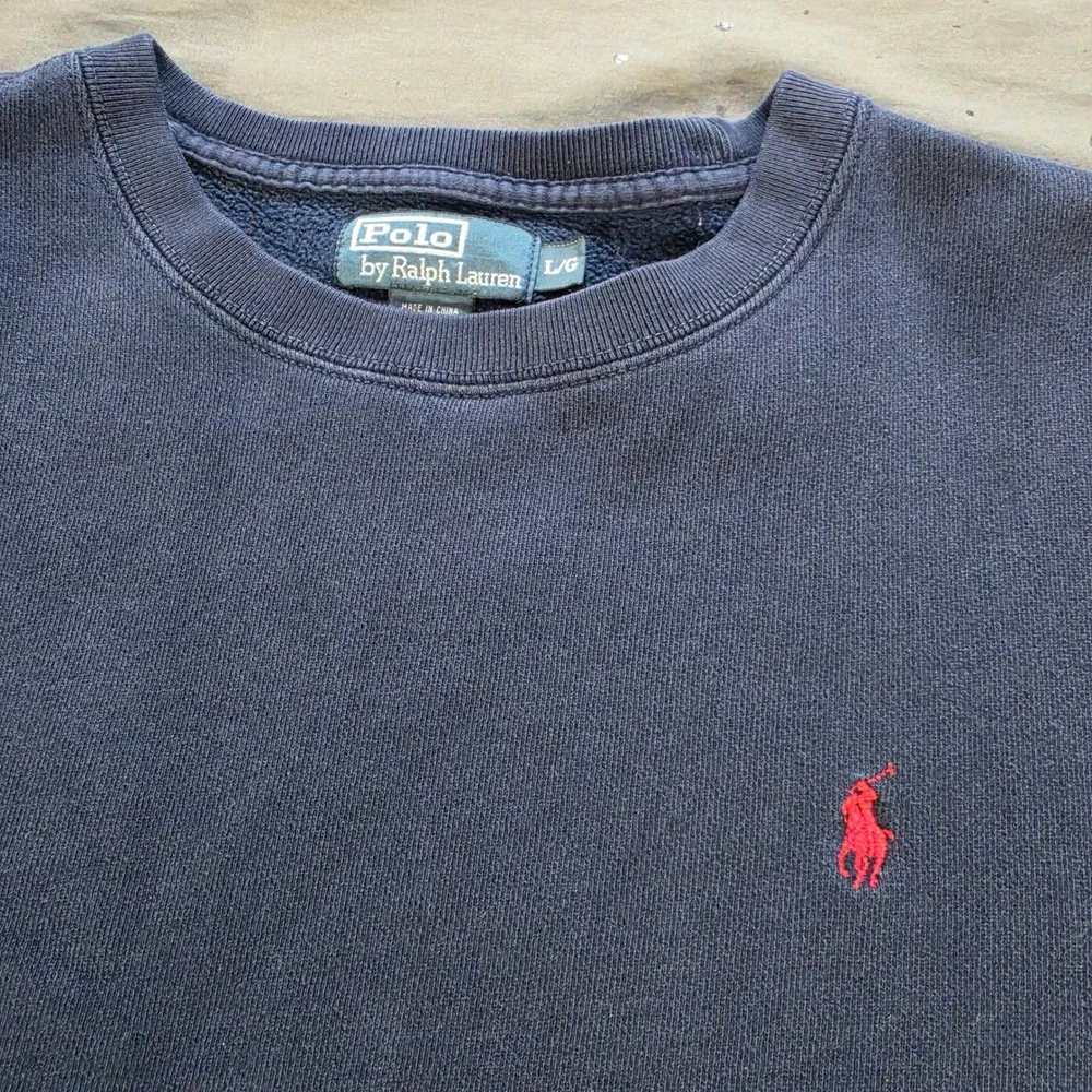 Polo Ralph Lauren Mens Navy Blue Crewneck Sweatshirt Red Pony Logo Sz L Vtg Y2K